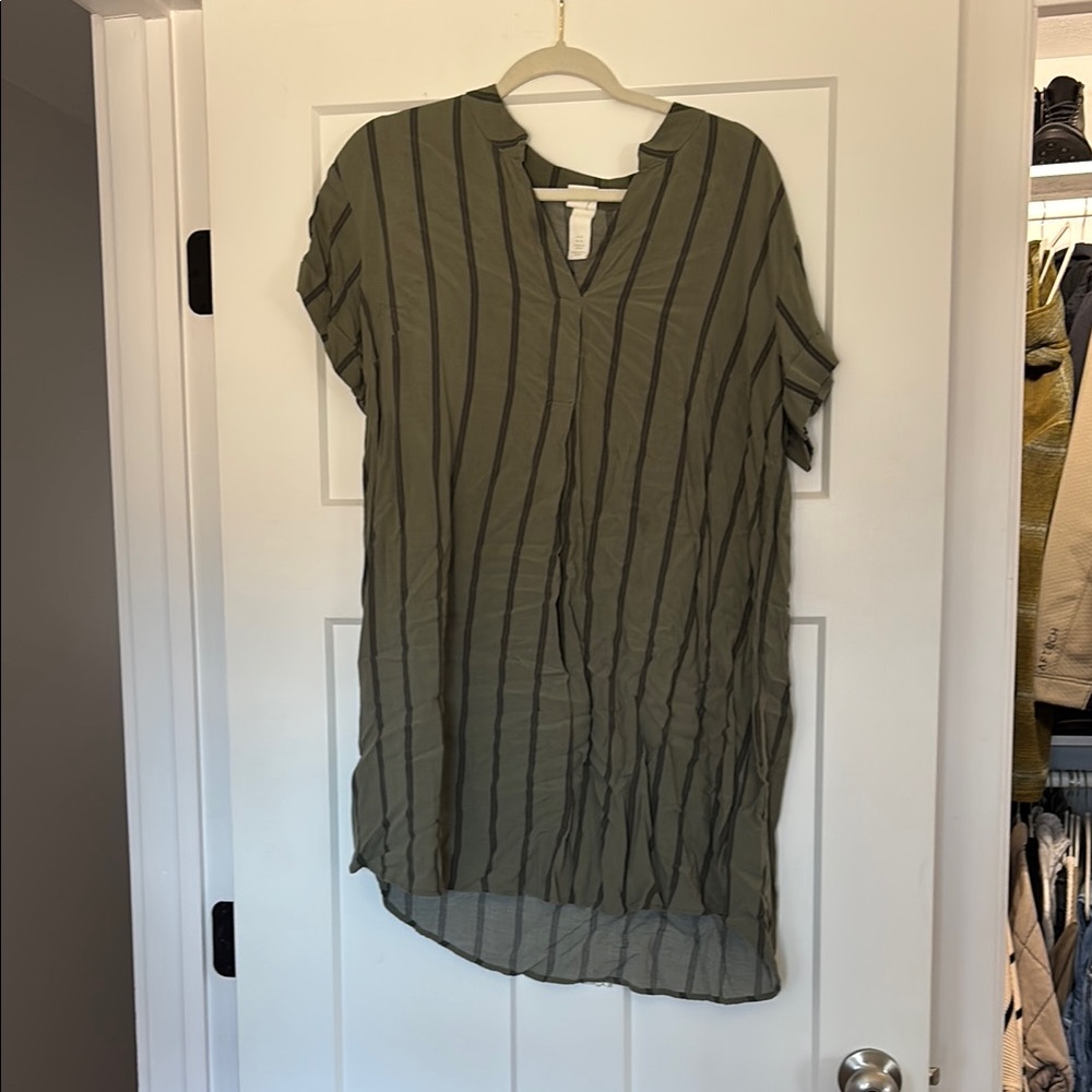 Olive Striped Women's Shift Dress